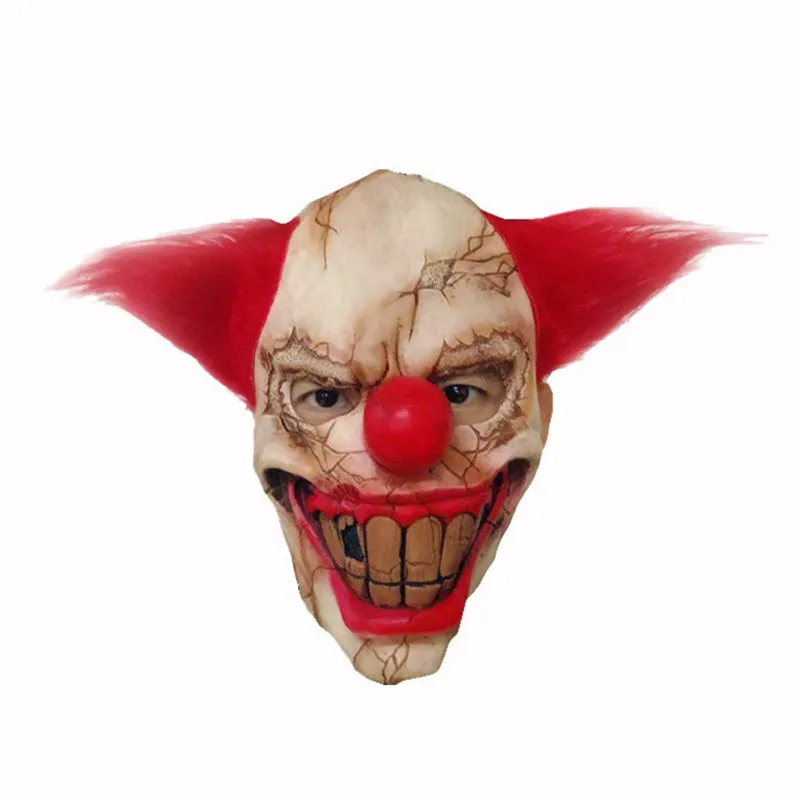 Creepy Halloween Mask Horrible Red Nose Broken Face Clown Headgear Costume Ball Prop Cosplay Joker Head Hood Party Dress Up Mask