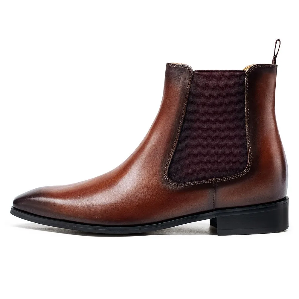 Wholesale Brown Chelsea Boots Men Elevator Shoes Height Increasing Dress Shoes 7CM / 2.76Inches