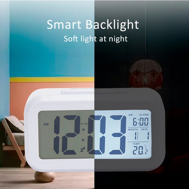 EMAF Smart LCD Digital Table Clocks Room Decoration Items Desktop Clock Decor Households Thermometers Desk Alarm Clock for Home