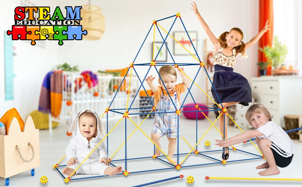 
90PCS Fun DIY Fort Building Kit STEM Construction Play Tent for kids 