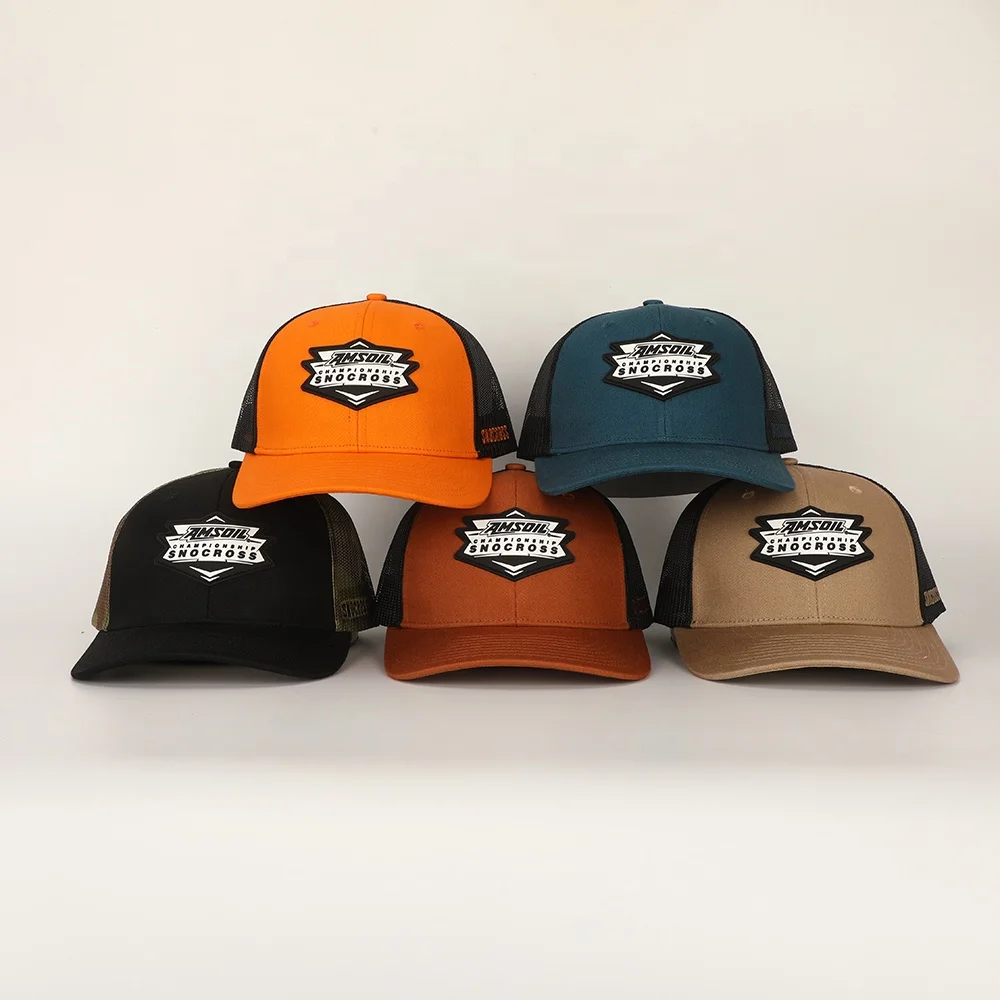 Oem Wholesale Custom High Quality Design Your Own Logo Cotton Mesh Hat Sports Gorras 6 Panel Rubber Patch Embroidery Trucker Cap