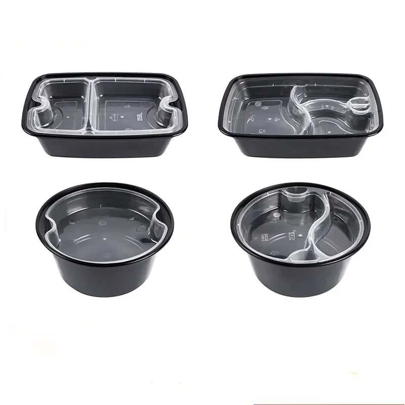Black Round  Microwavable  takeaway  PP food container bento  lunch boxes with removable tray and dividers