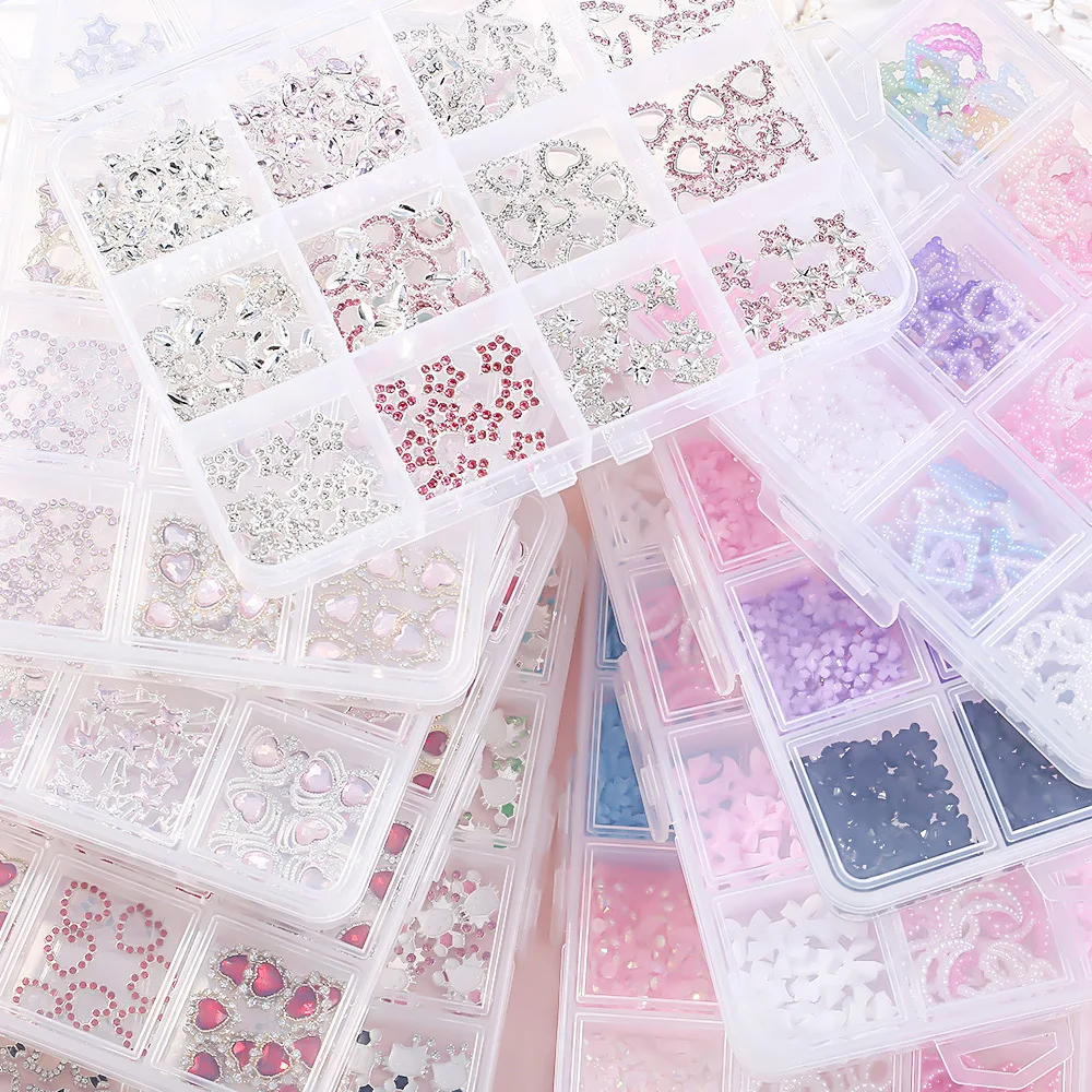 Heart Nails Charms 3D White Pink Series Red Type Alloy Crystal Cherry Rhinestone Nail Art DIY Manicure Accessories Resin Crystal