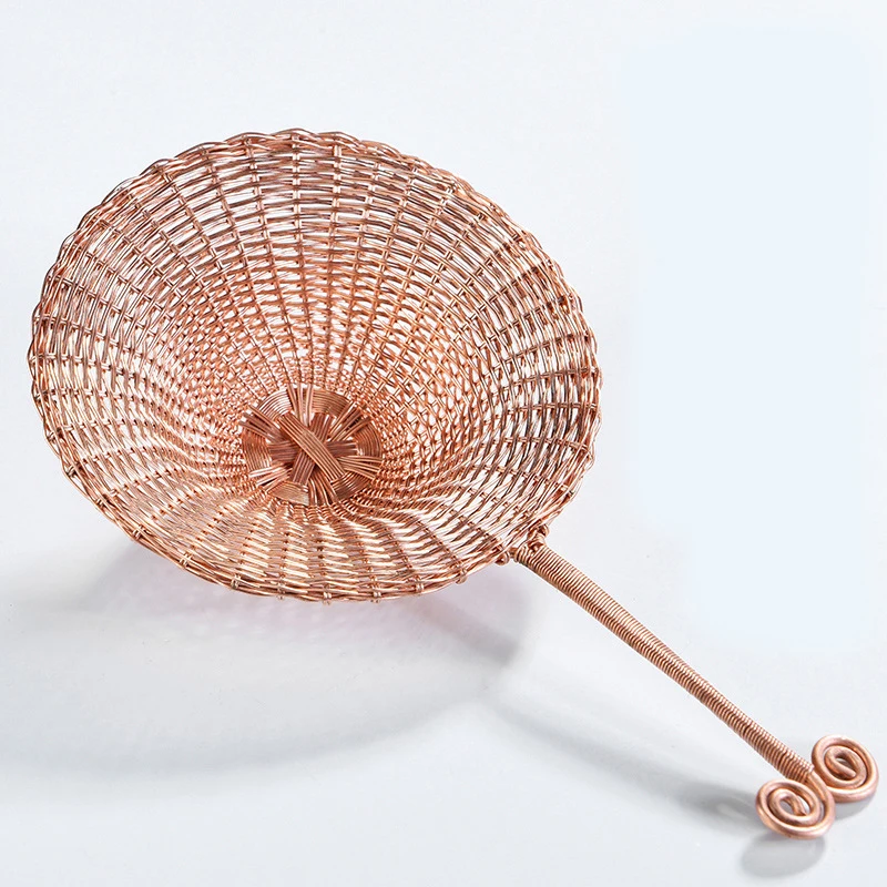 Reusable Handmade Knit Weave 100% Pure Copper Tea Strainer Filter with Long Handle for Loose Leaf Tea