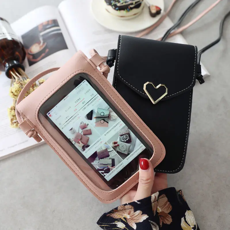 2022 New Fashion Crossbody Mobile Phone Wallet Bag for Women with transparent window,Thin Cell Phone Bag With Shoulder Strap