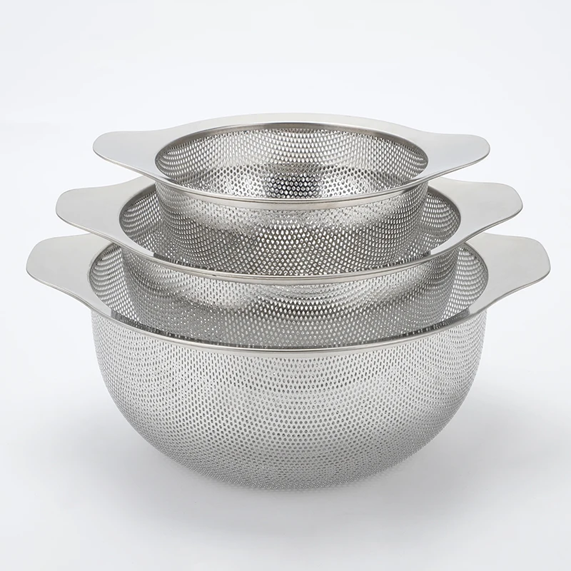 Fruit Vegetable Kitchen Strainer Colanders Set Stainless Steel Drain Wash Storage Drain Basket