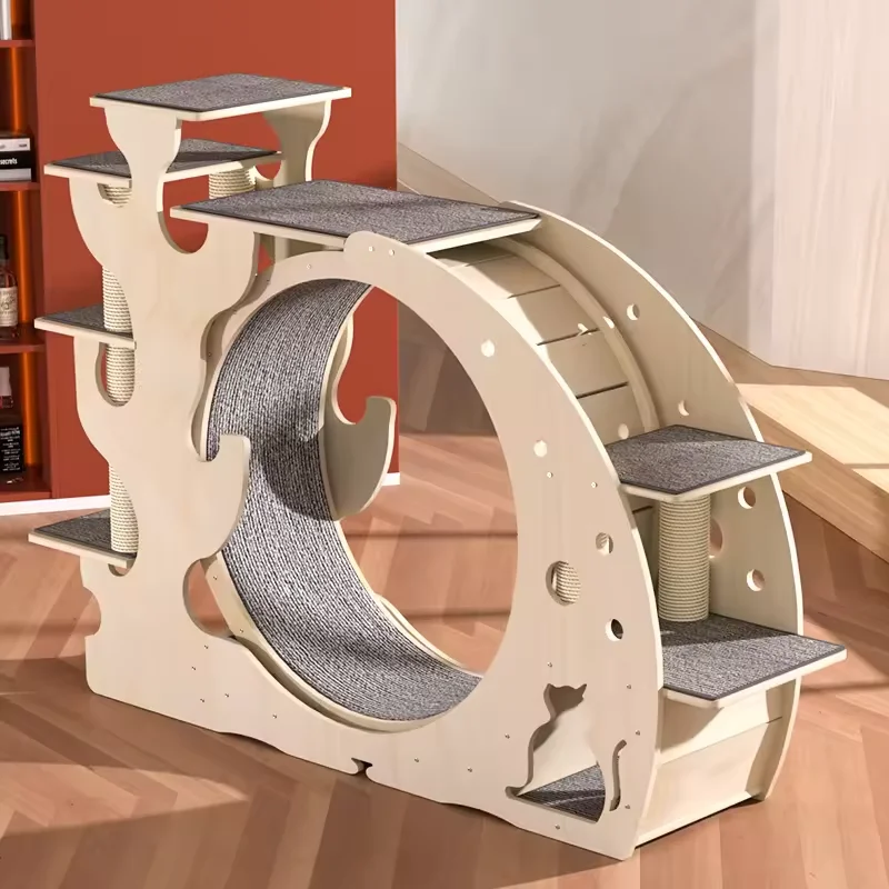 100% Solid Wood Cat Climbing Frame Running Wheel Dog Treadmill Walking Machine Pets Cat Tree Tower