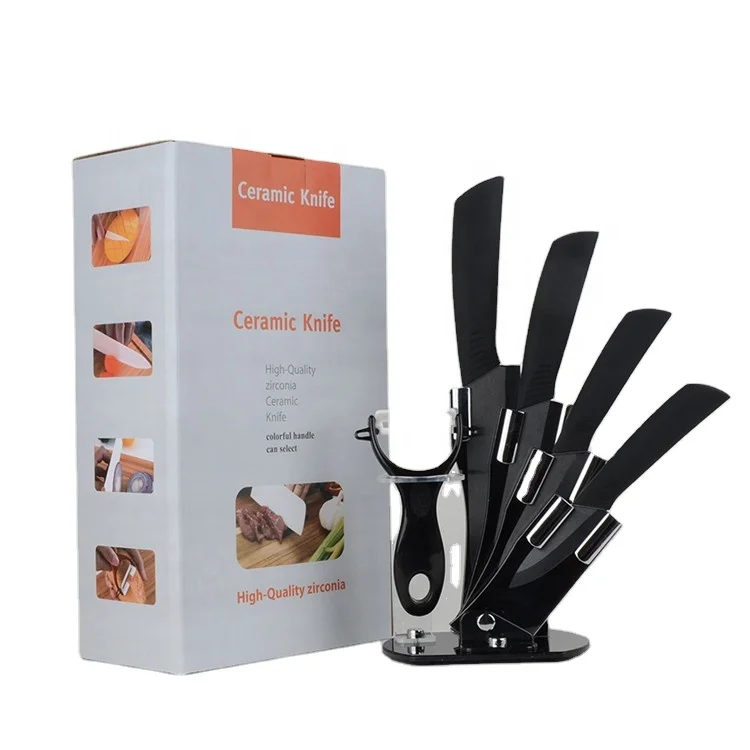 Customization Black Color Ceramic Knife Set 6 Pieces Knives with Acrylic Holder