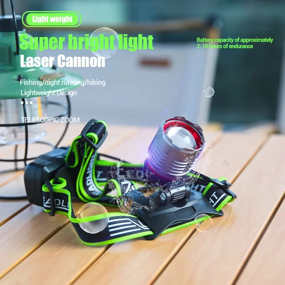 LED White Laser Beads Battery Display Aluminum Alloy Headlamp Rechargeable Type-C Charing Headlamps with Battery Compartment