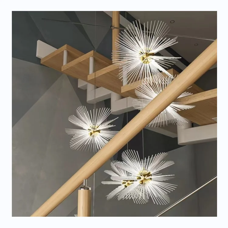 Clear crystal tube combination modern DIY dandelion flower pendant light ceiling lighting for hotel foyer restaurant villa stair