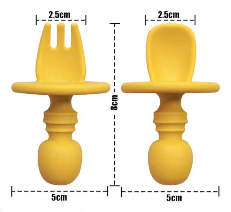 Food Grade Silicone Infant Solid Food Training Spoon And Fork Feeding Set Toddler First Stage Feeder Amazon Hot Baby Products