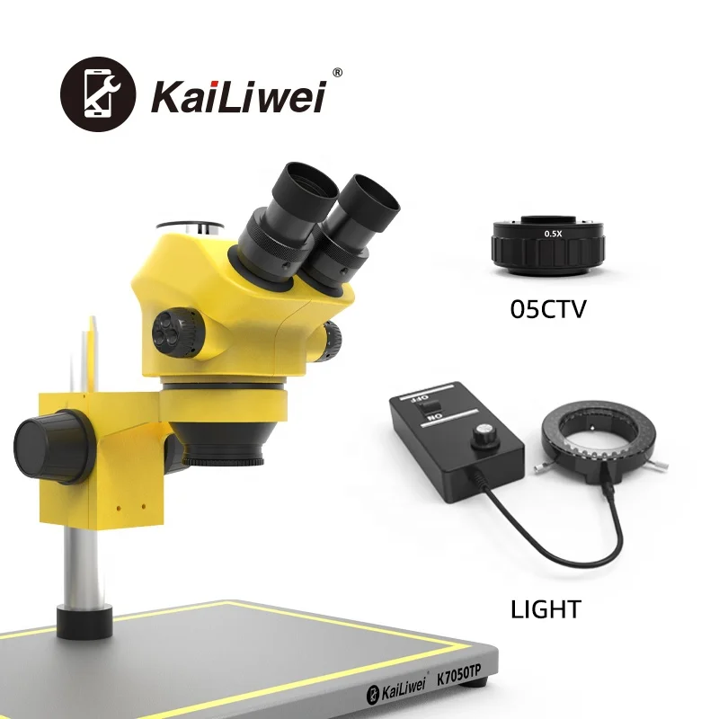 Kailiwei Industrial Trinocular Stereo Microscope Magnification Continuous Zoom 7X - 50X  with big base