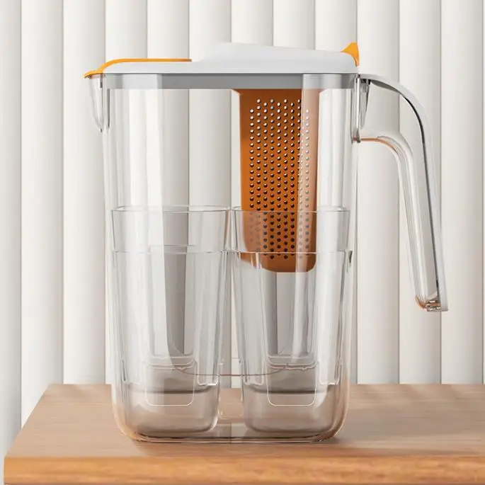 2.6L large capacity plastic cold water kettle with fruit tea lemon filter and 4 cups of food grade AS material beverage kettle