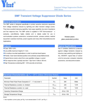 SMF6.0CA SMF6.0A SMF Series  6.0V SOD-123FL 200W Bi-direction TVS  Transient Voltage Suppressors  diode  Vr 5V thru 180V Uni
