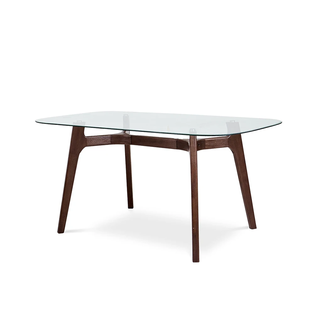 Kitchen with oak legs dining table top glass dining table