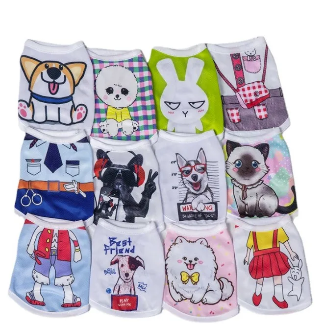 Dog Shirts Pet Daily Clothes Printed Puppy Sweatshirt Cartoon Pet Summer T-Shirts Breathable Mesh Dog Clothing