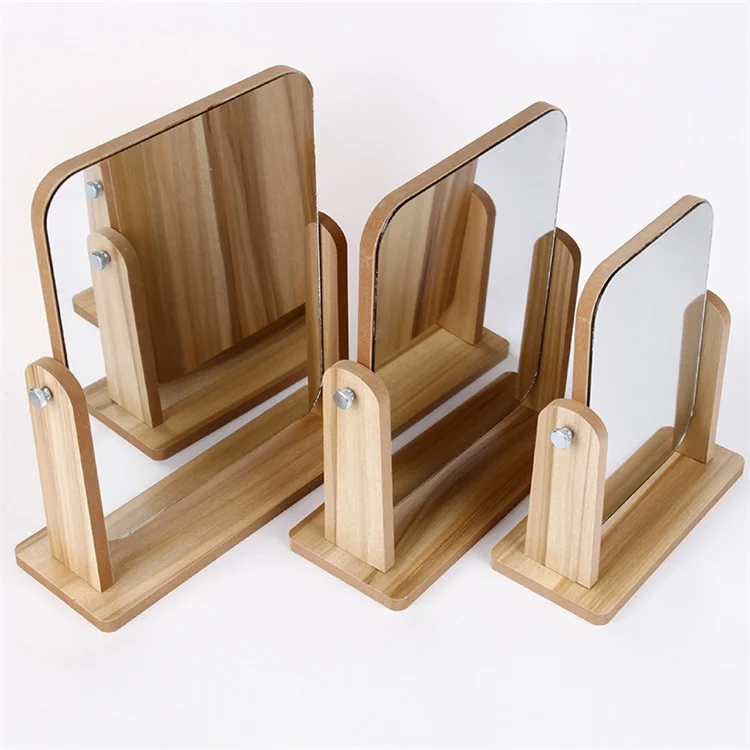 Simple Desktop Solid Wood Makeup Mirror Home Rotatable Dressing Mirroring Office Portable Desktop Mirror