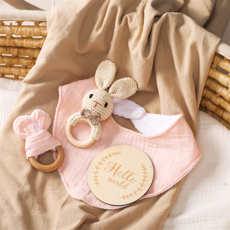 Newborn Baby Accessories Photography Props Keepsakes Memories Milestone Cards Baby Birth Monthly Bath Rattle Toy Set Gifts
