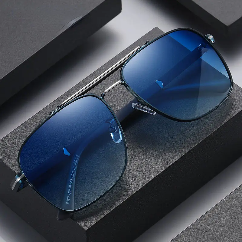 2023 blue Eyewear Square custom Brand Designer alloy Bulk Metal luxury glasses night vision car polarized driving sunglass men