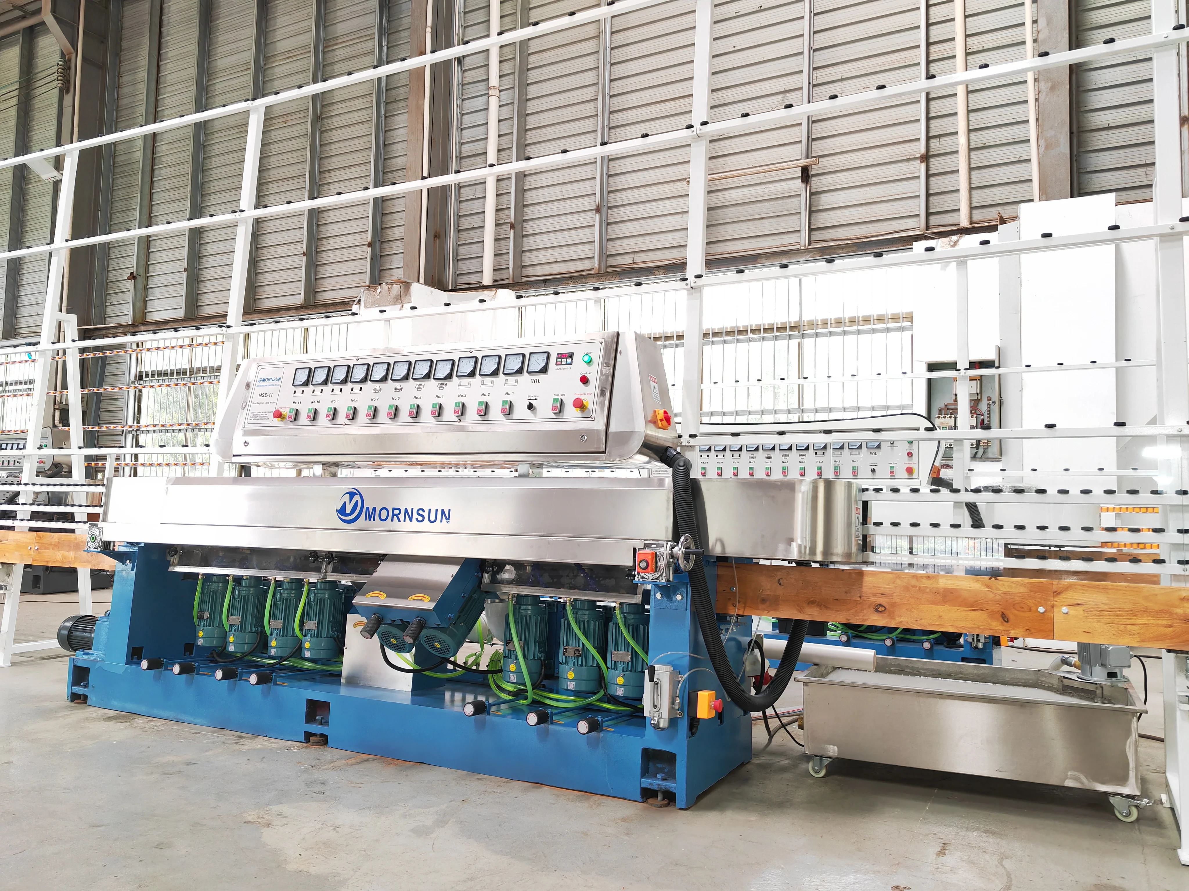 High Precision Vertical 9 Motors Glass Straight Line Edging And Polishing Machine For Glass Factories