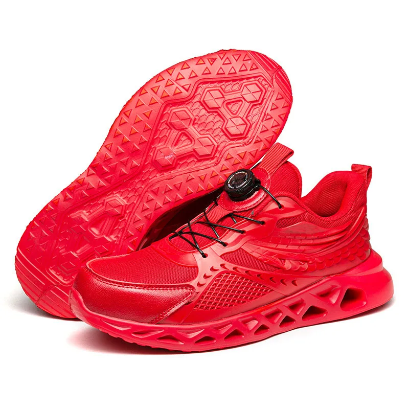 New design rotating button safety shoes men anti-smash shock resistant sport shoes