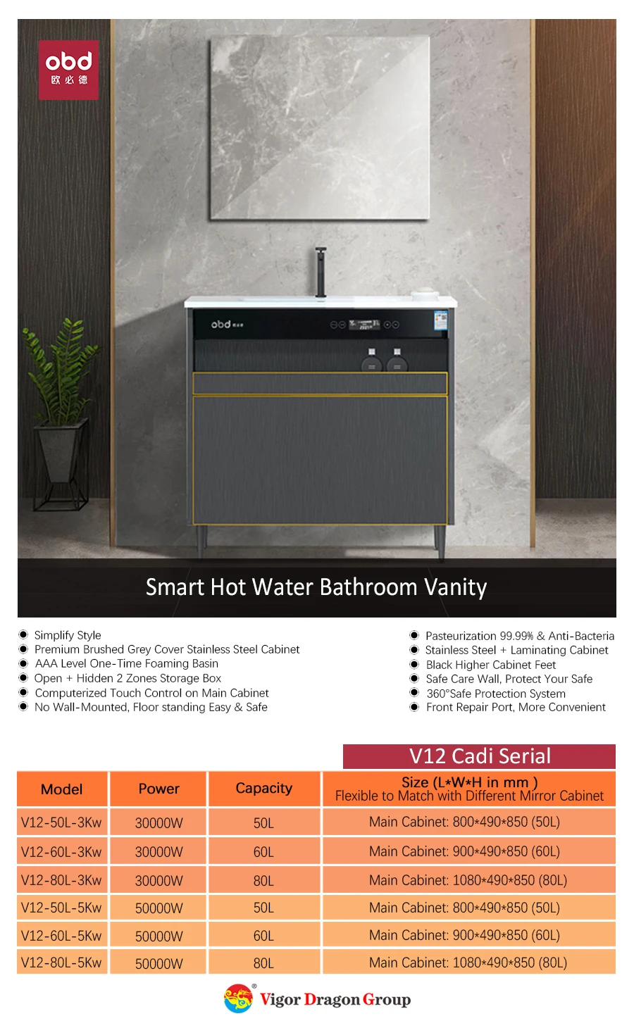 Wholesale V Series Smart Home Appliance Integrated Tank Electric Water Heater in Bathroom vanity