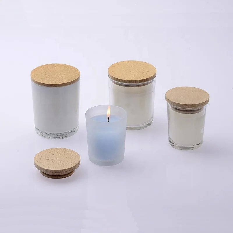 wooden packaging 50g 100g 150g 180g 200g 300g candle jar bamboo lid empty glass candle jar wooden lid