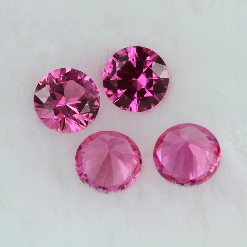 China Machine Cut Loose Gemstone AAAAA Quality Polished Ruby Stone #3Rose Red Round Excellent Cut Ruby Stone