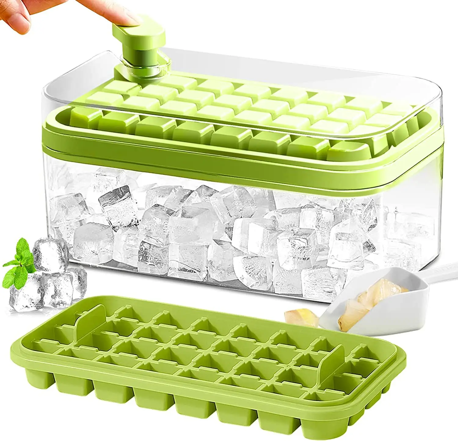 Summer Hot Sale Plastic Ice Cube Tray With Lid And Bin 2 Pack Ice Cube Trays For Freezer 64 Pcs Ice Cube Mold Lattice