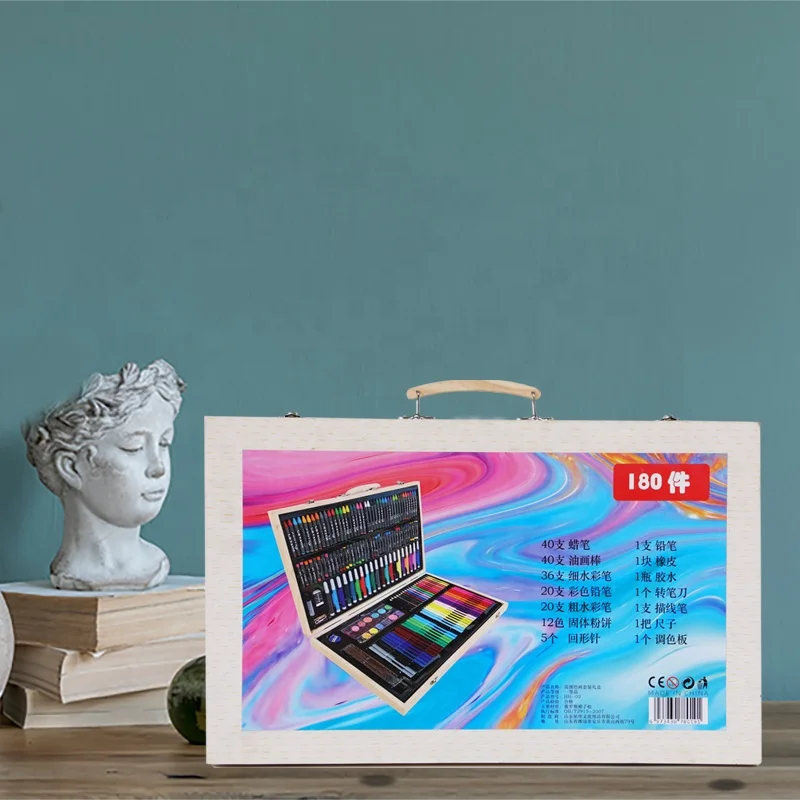 Wooden Box 180 pieces Color Draw Pencil Art Crayon Supplies Kit Painting Drawing Wholesale Kids Stationery Crafts Art Set