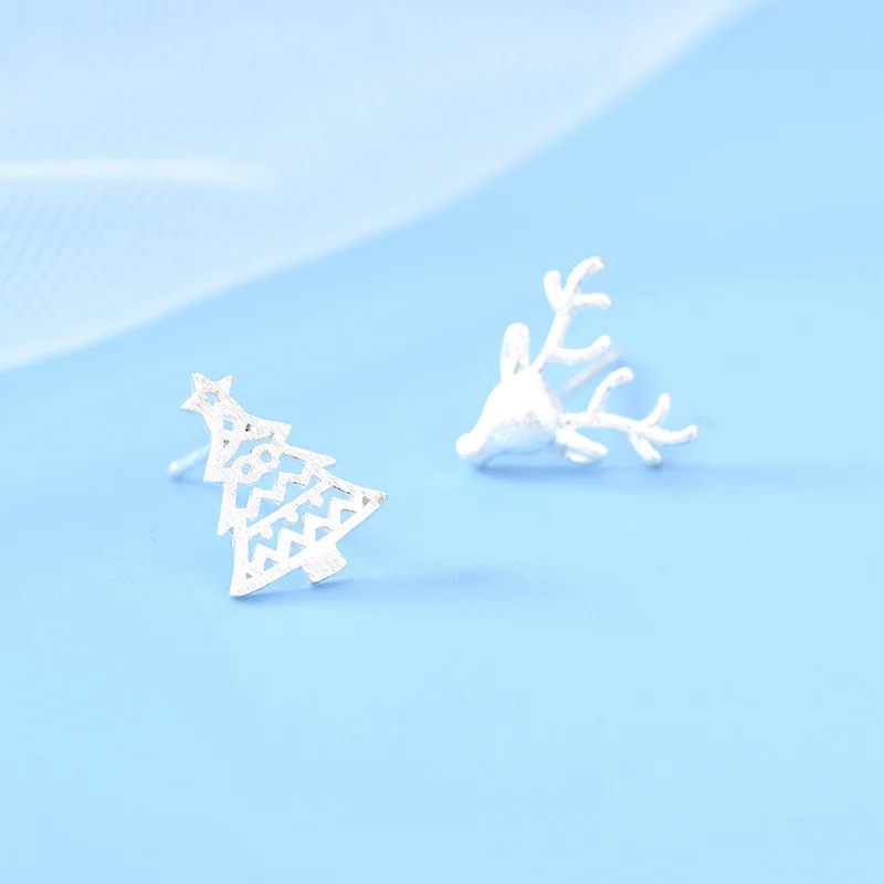 925 Sterling Silver Japanese Inlaid Milu Deer Earrings Women Cute Christmas tree Jewelry fit girls jewelry