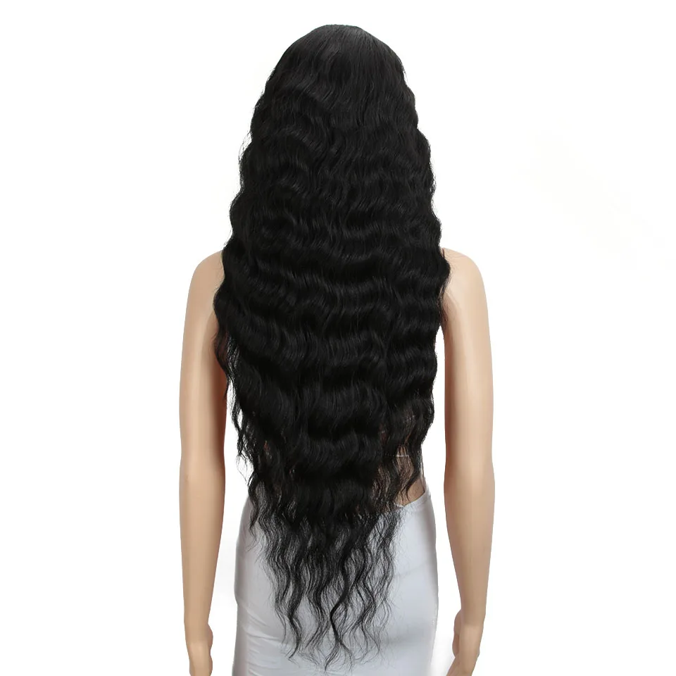Sleek 28 Inch 8 Colors Deep Wave Lace Front Synthetic Wigs For Black Women Natural Long Wavy Cosplay Synthetic Hair Wigs
