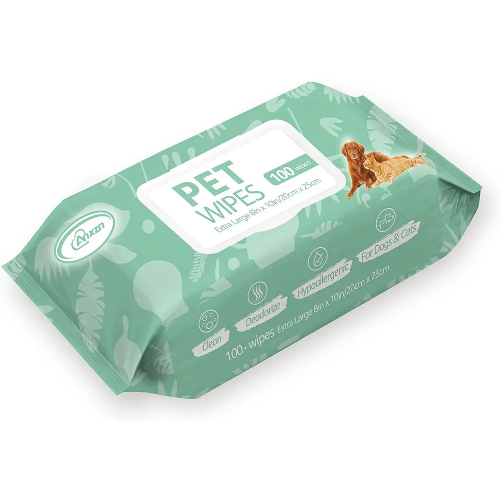 Pet Grooming Wipes for Dogs and Cats 100 Count, Friendly Hypoallergenic Deodorizing pet wet wipes for Paws Body Face Ear Butt