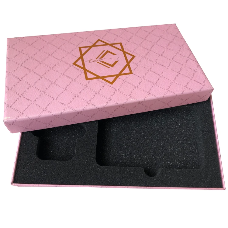 
Элегантный Высокое качество розовый штамп розовое золото логотип высечки черный пенопласт заполненная бумага подарочная коробка упаковка, бумажная коробка с пенопластом 