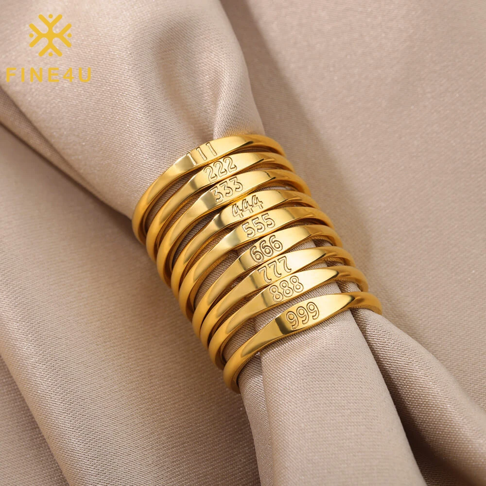 Wholesale Fashion Gift Gold Plated Stainless Steel Custom Engraved Women Jewelry Angel Number Ring