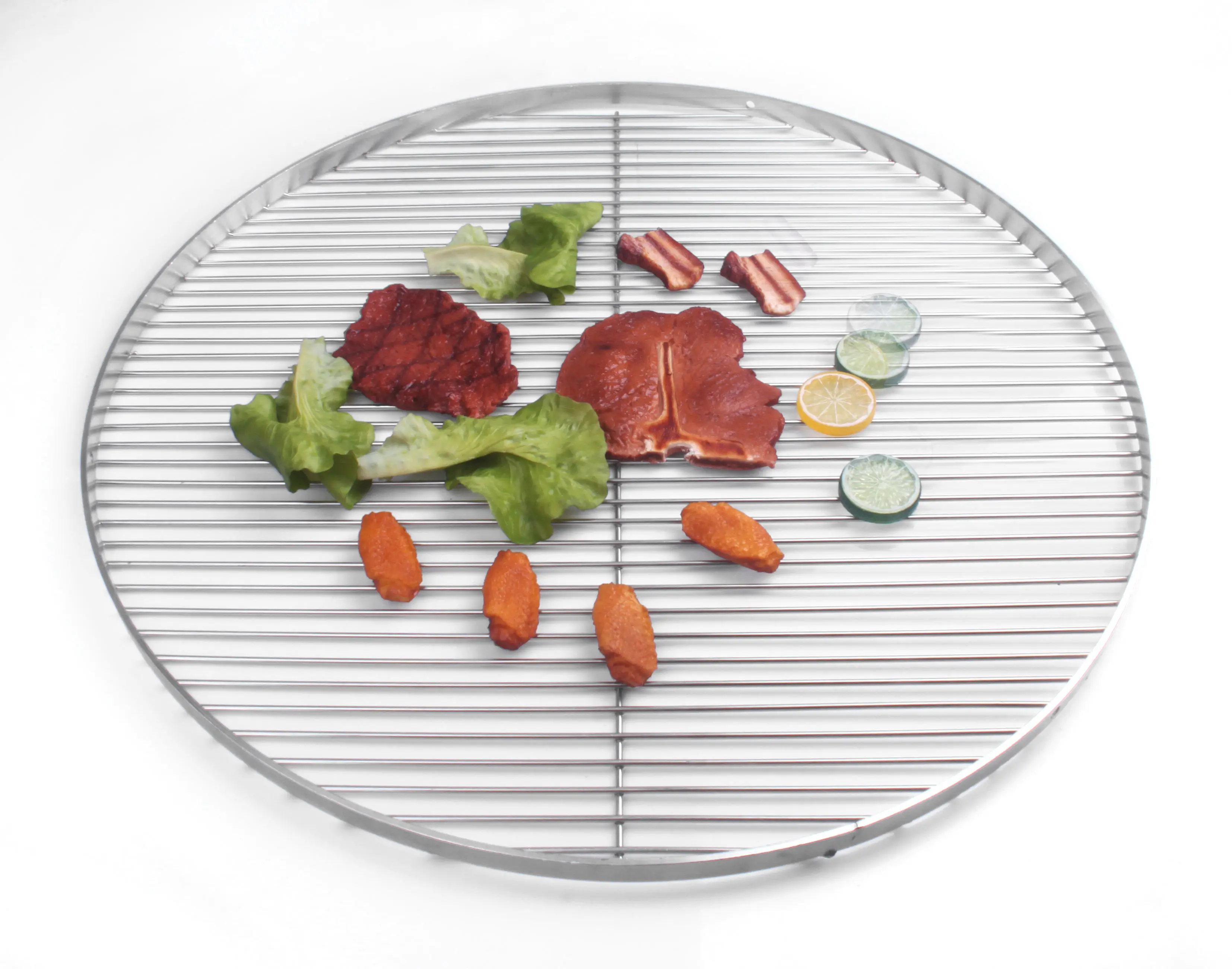 Portable Outdoor Stainless Steel round Wire Grill Mesh with Handle BBQ Accessories Metal Tools for Charcoal BBQ