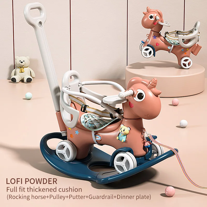 Rocking horse small Trojan Wholesale Plastic Kids  Playground   Dual-Use Baby Toys 1-3 Years Old Birthday Gift Stroller