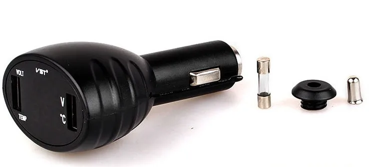 Car Digital LED Thermometer Voltmeter Auto USB Charger Battery Monitor Temperature Gauge L15  Car Digital LED Thermometer Voltme