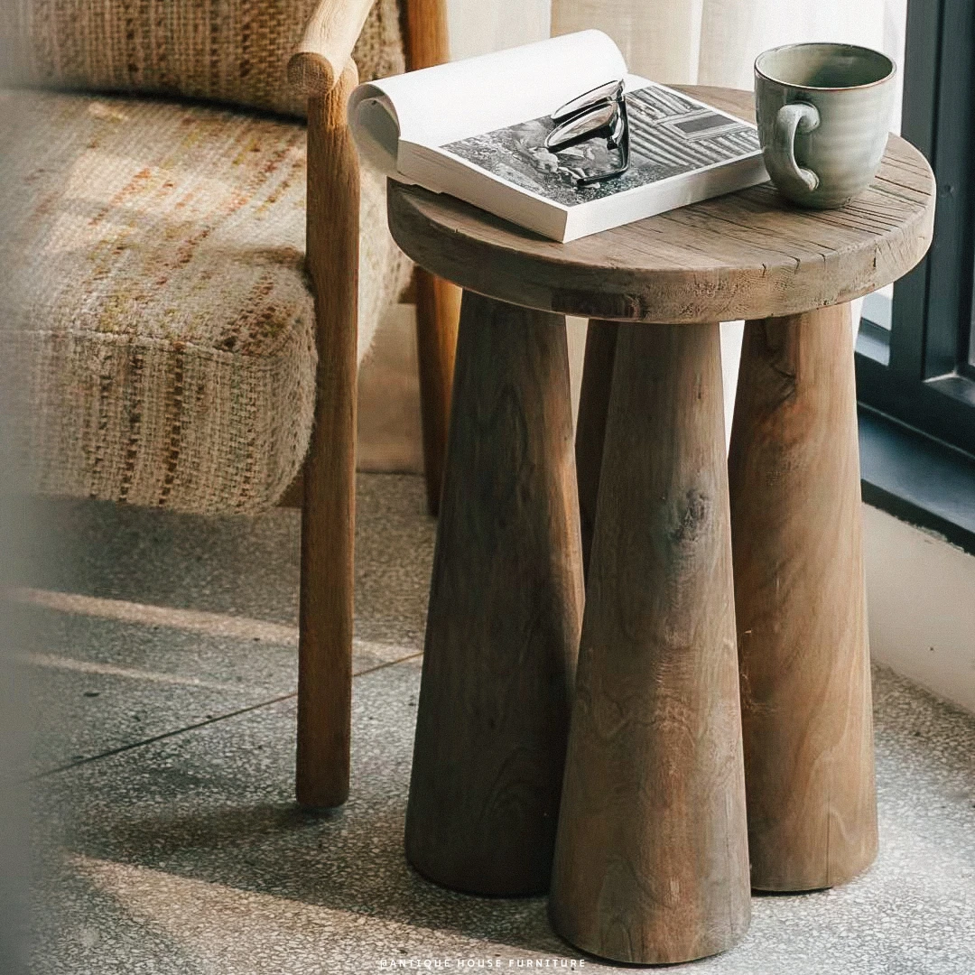 French Provincial Rustic Style Home Furniture Living Room Antique Wooden Reclaimed Wood Recycled Elm Stool Rustic Wood Stool