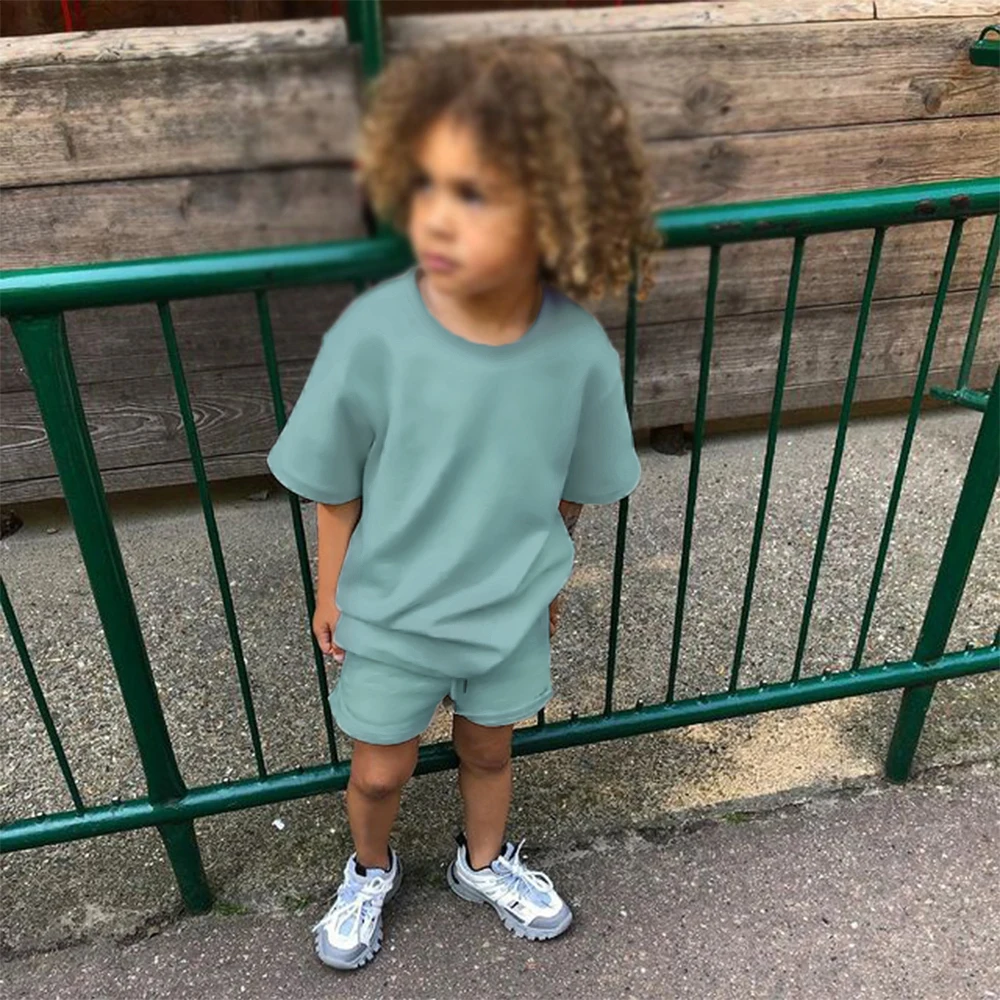 wholesale toddler boys clothes set summer clothing 2 piece outfits cotton plain kids short sets