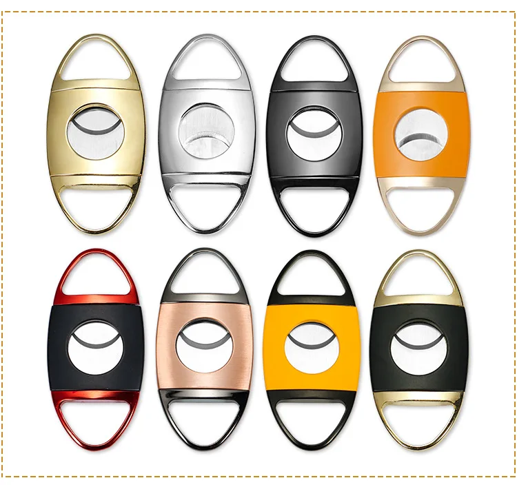 Cigar Scissors  Metal Cigar Stainless steel Double V Blade Fiber Plating Semi-Automatic Opening Cigar Knife