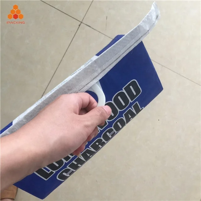 3kg 4kg 5kg 10kg BOPP pp woven laminated firewood briquette BBQ charcoal bag with plastic handle