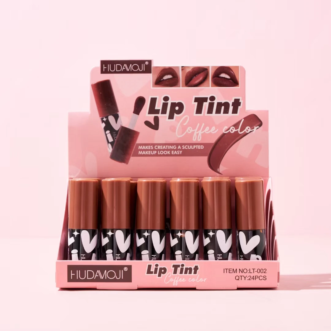 Moisturizing Waterproof Heart Display Box Lip Tint Set New Design Lovely Multi Colors Coffee Color Lip Cosmetic