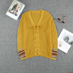 Скидка 2022, Новое поступление, Женский вязаный свитер на завязках с V-образным вырезом