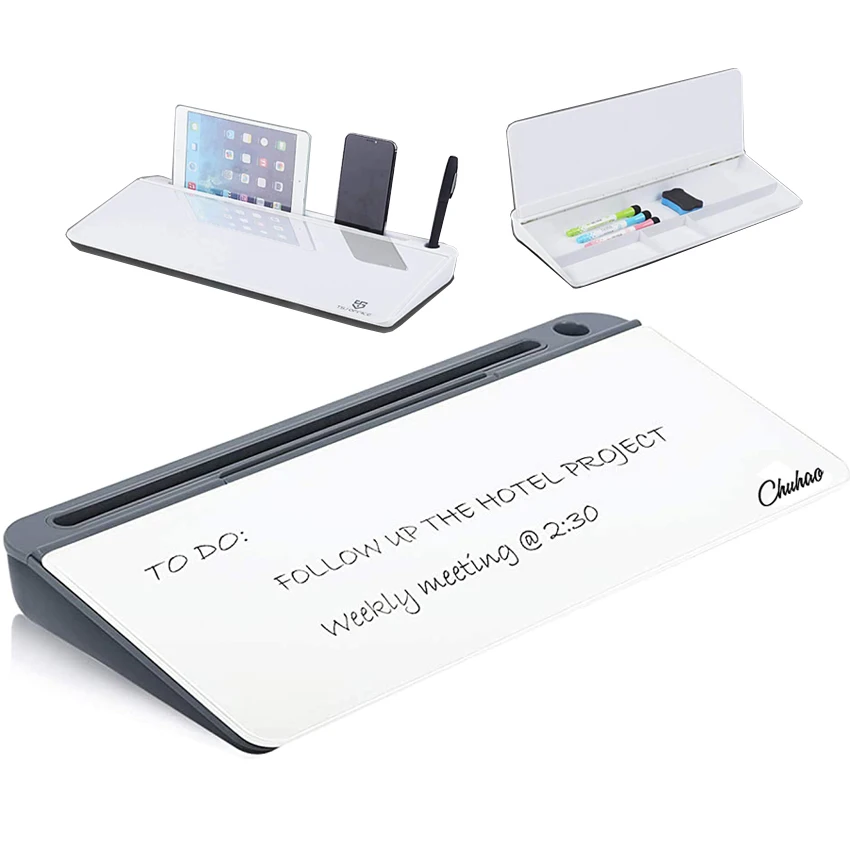 Home Office School Supply Computer Matched Dry Erase Desktop Keyboard Glass Whiteboard With Organizer