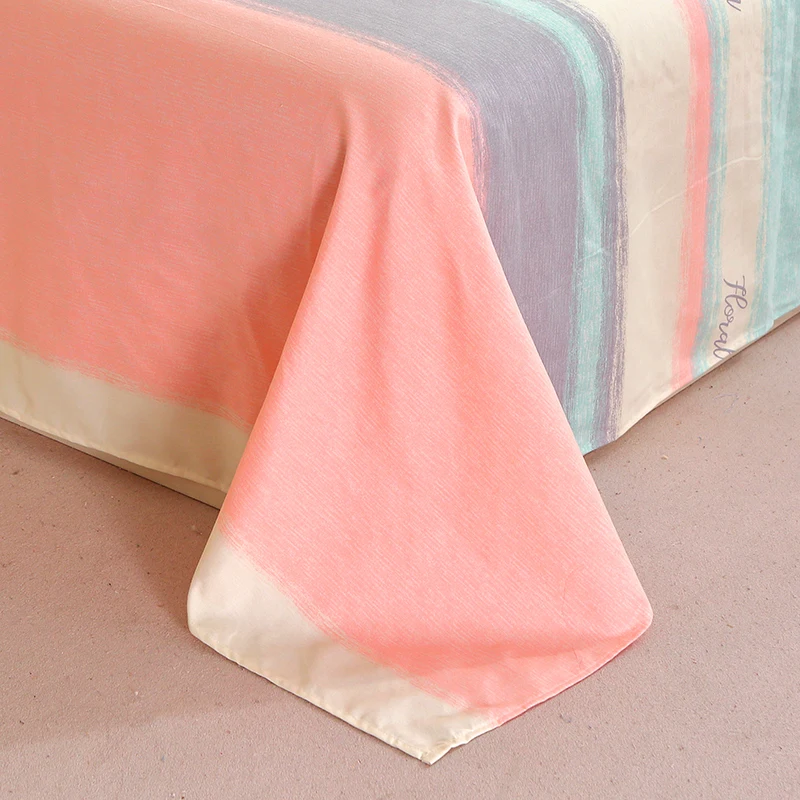 Factory High Quality Wholesale Custom Brushed 3 pcs Pink Blue Microfiber Printed Stripe Flat Sheet Bedsheet Set