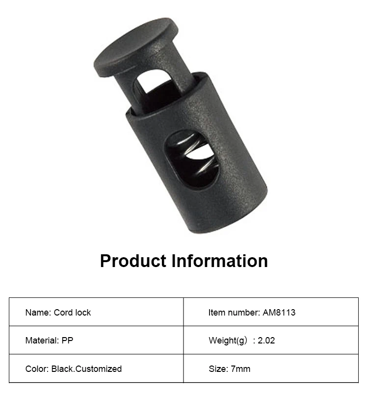 High Quality Big Size Round Spring Plastic Buckle Two Holes Cord Stopper