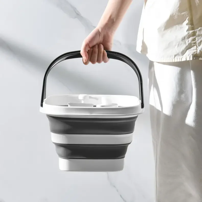 Plastic water lightweight household space saving movable foldable mop bucket winch cleaning supplies