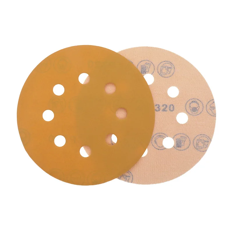 Pexmientas Polishing Abrasive Paper Gold Sanding Discs 8 Hole Dustless Hook & Loop Backing Sandpaper Aluminum Oxide Sanding Disc