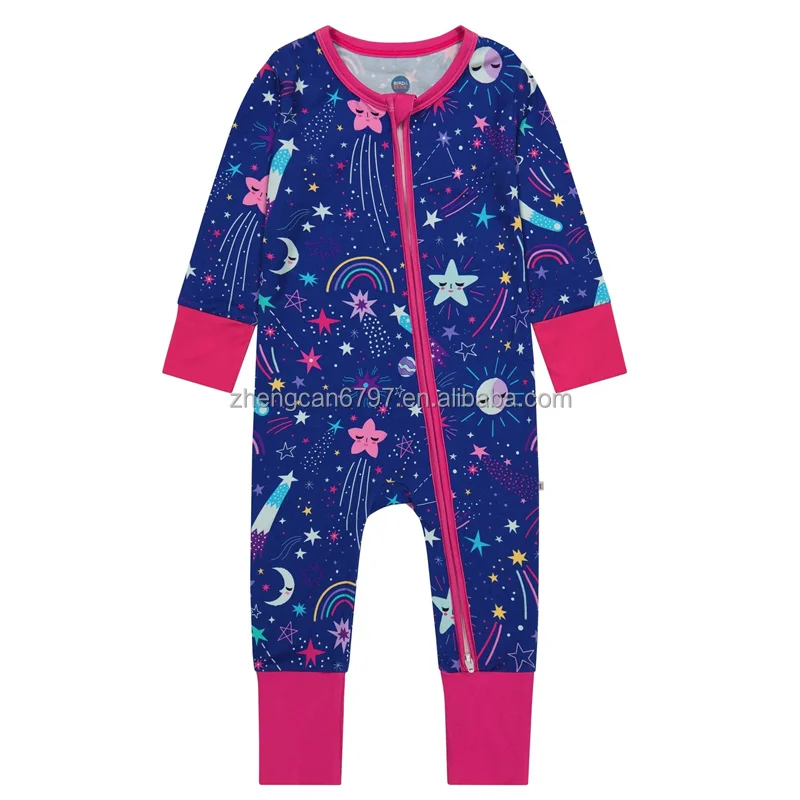 Custom Bamboo Fiber Jumpsuit Kids Cartoon Zipper Pajamas Cloud Pattern Long Sleeves Baby Girl Costume Romper